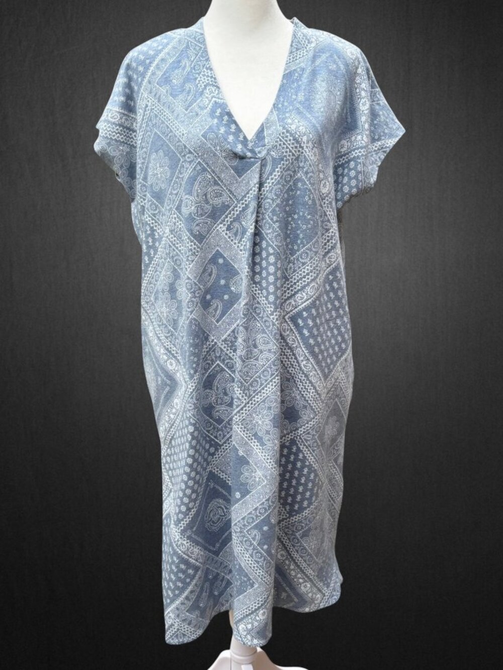 J. Jill Geometric Bandana Print Shift Dress Pockets V-Neck Knee Length (Sz M)